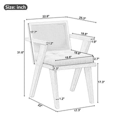 Accent Chair with Handcrafted Rattan Backrest and Padded Seat - Natural