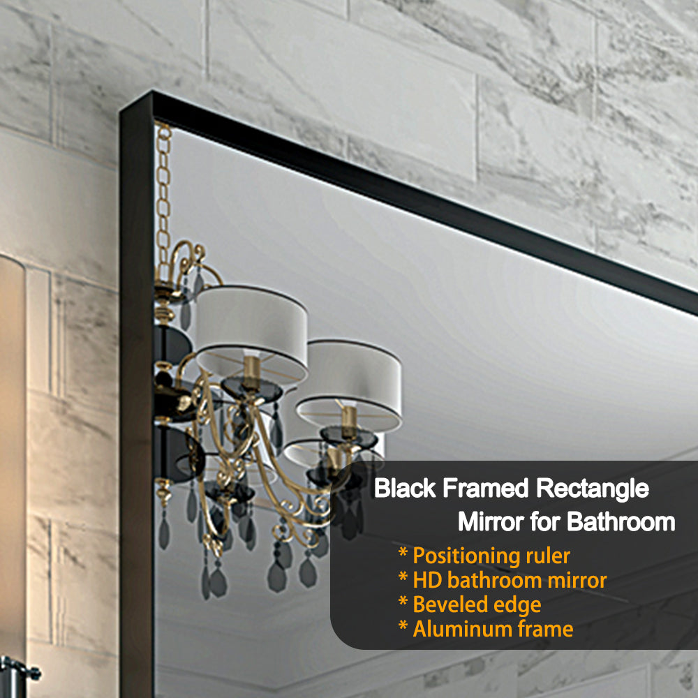Glossy Black Bathroom Wall Mirrors 48x30inch (Horizontal & Vertical)