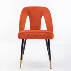 Contemporary Velvet Upholstered Dining Chair with Nailheads and Gold Tipped Black Metal Legs (Set of 2) - Orange