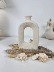 Minimalist Textured Hand-Painted Ceramic Vase 9.5" tall - Cream
