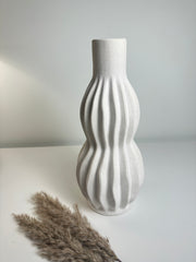 Minimalist Modern Ceramic Stripes Vase - White 14"