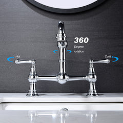Double Handle Widespread Kitchen Faucet with Traditional Handles - Chrom3