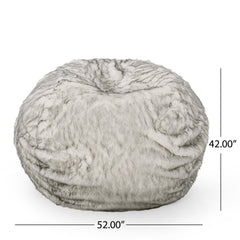 Modern Glam 5 Foot Short Faux Fur Bean Bag - White and Grey