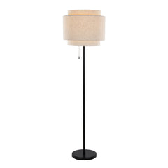 64" Contemporary Floor Lamp in Black Metal with Beige Linen Shade