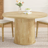 43' Round Dining Table for 4 People, Small Kitchen Dining Table with Wood Top and Sturdy Metal Pedestal Base, Modern Round Dinner Table for Dining Room, Easy Assembly