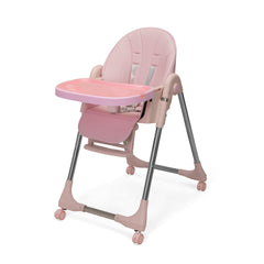 Convertible High Chair on Wheels with Removable Tray, Height and Angle Adjustment for Baby And Toddler - Pink