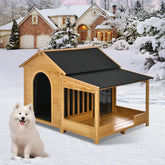 60.2' Large Outdoor Dog House with Insulated Liner for Winter Waterproof Dog Kennel for Medium & Large Dogs, Dog House with Porch and Asphalt Roof and Elevated Floor, Nature