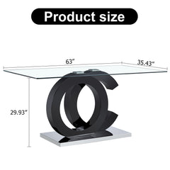 Modern Minimalist Rectangular Glass Dining Table for 6-8 with 0.39" Tempered Glass Tabletop - Black