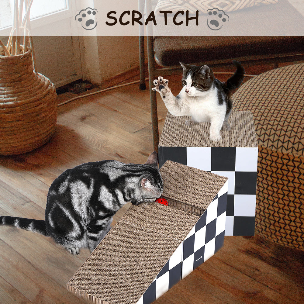 Cat Scratching Board with Ball, Triangle Cat Scratching Cardboard, Multiple Scratching Angles, 2-in-1 Scratching Lounge Bed, Recyclable and Durable, Furniture Protector, Black and White