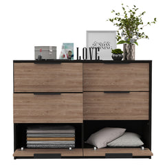 4 Drawer Double Dresser - Black / Pine