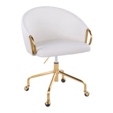 Claire Contemporary/Glam Task Chair in Gold Metal and White Faux Leather by LumiSource
