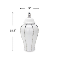 18.50"H White Ginger Jar with Silver Ornament