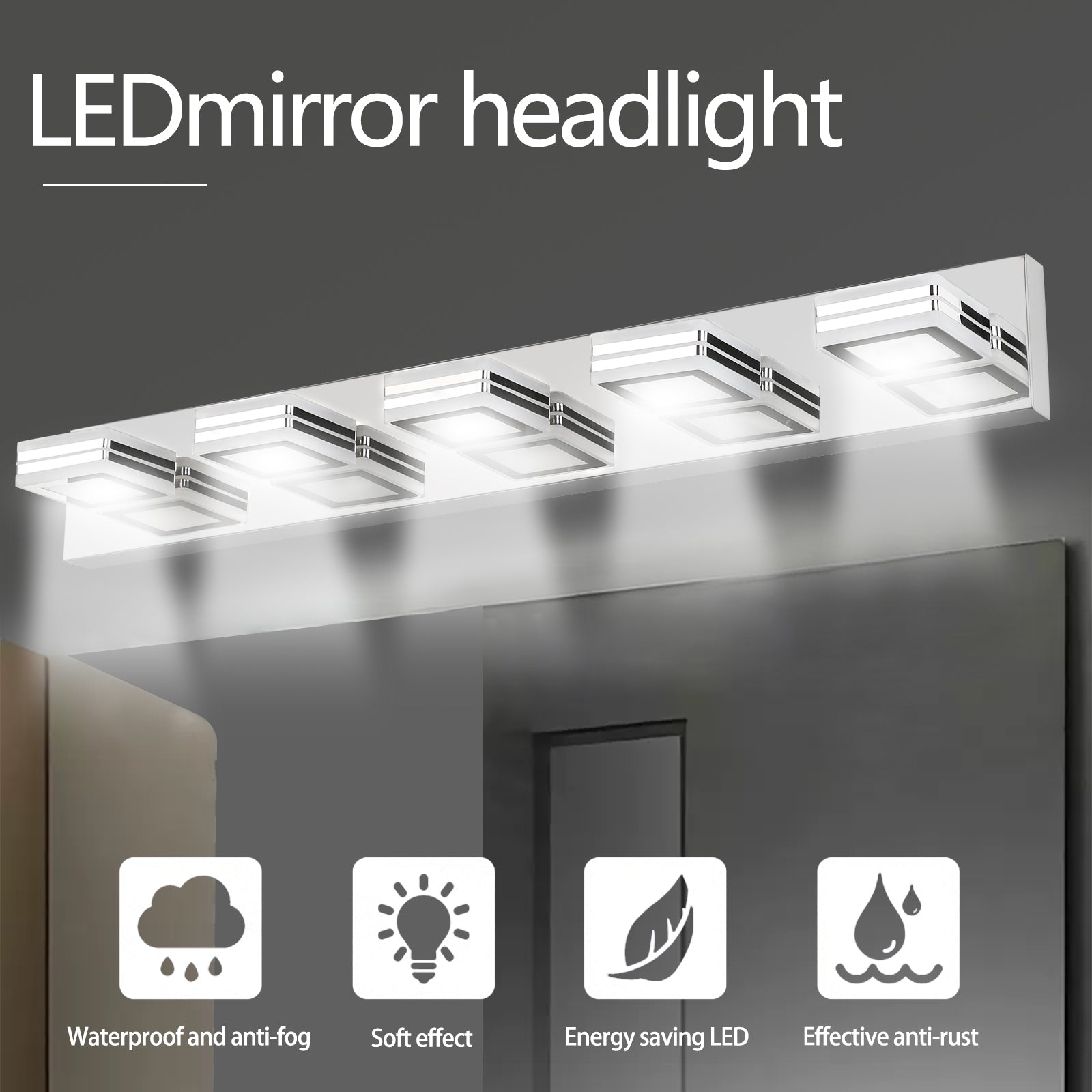 LED Modern Chrome Makeup Light, 5-Lights Acrylic Chrome Makeup Mirror Light