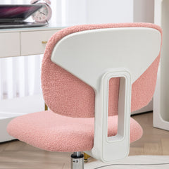 Cute Armless Office Chair, Teddy Fleece Fabric Computer Desk Chair, Vanity Task Chair with Adjustable Height, Swivel Wheels, Mid Back - Pink