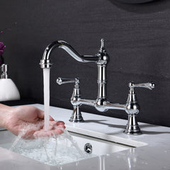 Double Handle Widespread Kitchen Faucet with Traditional Handles - Chrom3