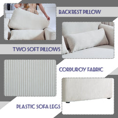 60" Corduroy Fabric Loveseat Sofa with 60"Loveseat Sofa, with Support Pillow - Beige