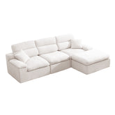 Modern Corner Chaise Sofa with High Backrest, L-Shaped Couch in Beige Slub Chenille Fabric, Compressed High-Density Sponge Cushion, Space-Saving No-Assembly Design for Living Room or Apartment