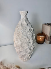 Minimalist Geometric Hand-Painted/Textured Ceramic Vase 14.5" - Cream washed