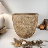14" Tall Rustic Hand-Painted & Textured Planter Pot with Drainage Hole one time creation - Espresso Brown