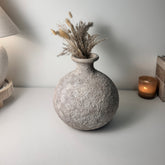 Rustic Hand-Painted Ceramic Round Bottle Vase 11" tall - Beige Wash
