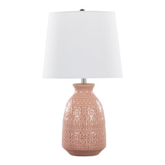 20" Contemporary Accent Lamp in Rose Tan Ceramic, Polished Nickel Accents and White Linen Shade - Set of 2