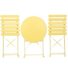 3 Pieces Patio Bistro Balcony Metal Chair Table Set Yellow