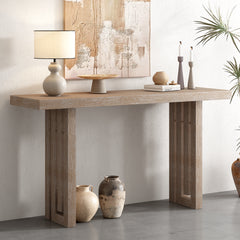 Uniquely Designed Oak Veneer Console Table with Distinctive Side Shapes - Natural