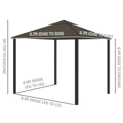 10'x10' Patio Gazebo, Aluminum Frame Double Roof Outdoor Gazebo Canopy Shelter with Netting & Curtains, for Garden, Lawn, Backyard and Deck - Coffee