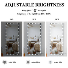 Hollywood Full Length Mirror with Lights Oversized with 3 Color Modes Lighted Large Standing Floor Mirror - Silver, 72X32 Inch