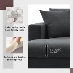 100.4x64.6" Modern Sectional Sofa, L-Shaped Couch Set With 2 Free Pillows, 4-Seat Polyester Fabric Couch Set With Convertible Ottoman - Black