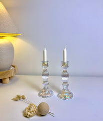 Stunning Iridescent Glass Candle Holders Set of 2