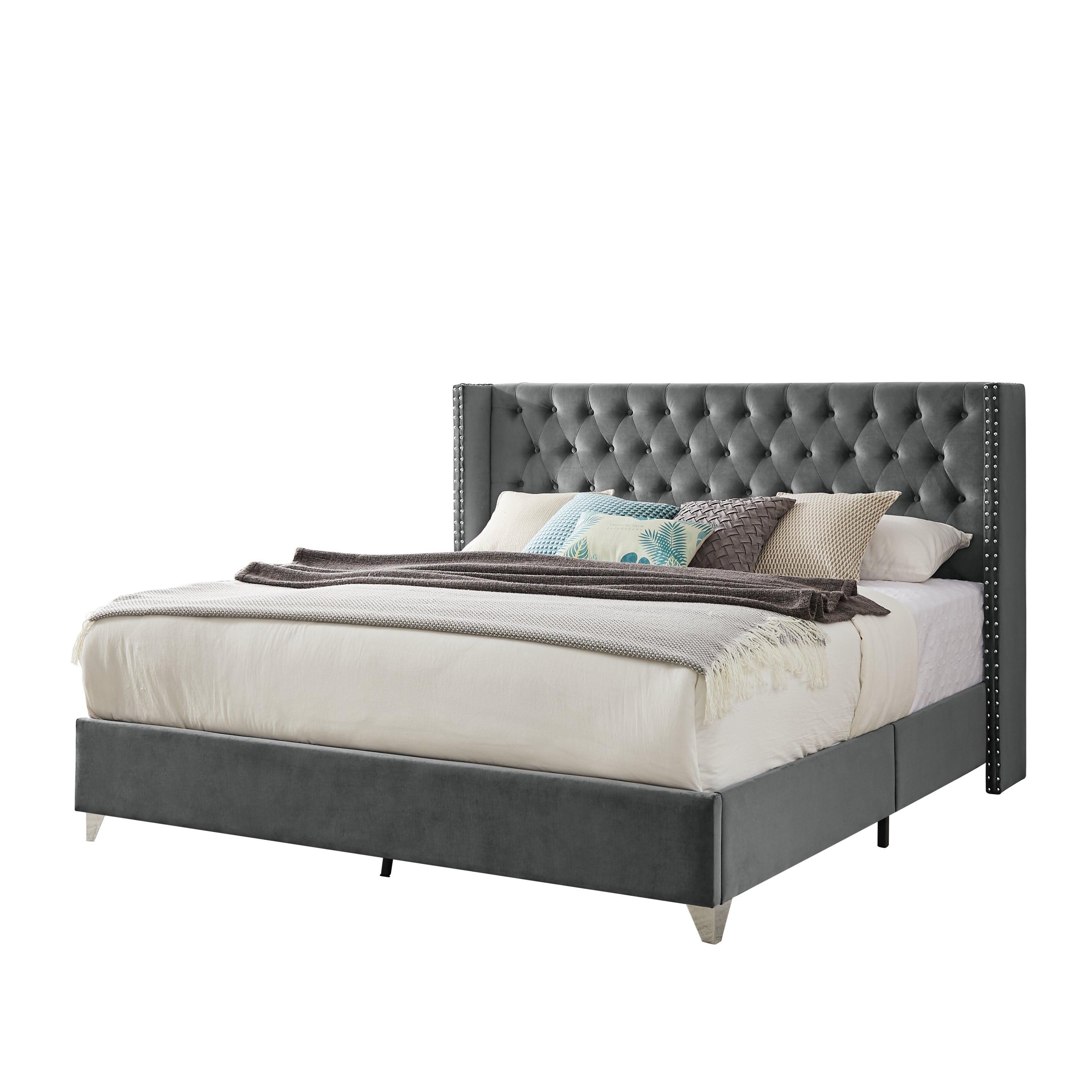 King bed, Button designed Headboard - Gray