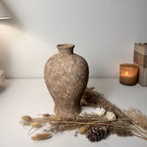 Rustic Earth Brown Textured Ceramic Vase 10" tall