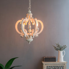 French Country Wood Chandelier, 6-Light Farmhouse Pendant Light Fixture with Adjustable Chain