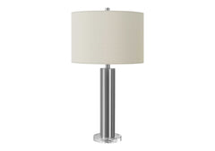 28"H, Table Lamp, Nickel Metal, Ivory / Cream Shade, Contemporary