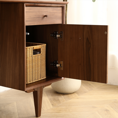 Black Walnut Desk with Natural Rattan Net with Storage