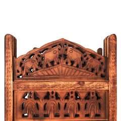 Handcrafted 4 Panel Carved Wood Room Divider Screen 80 Inch - Brown