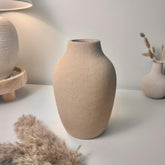Minimalist Textured and Hand-Painted Ceramic Vase 10.5" tall - Sand Tan