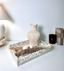 Minimalist Textured Hand-painted Ceramic Decorative Vase 11" - Cream wash