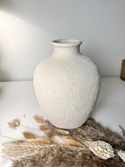 Minimalist Hand-Painted and Textured Ceramic Vase 10” tall - Cream