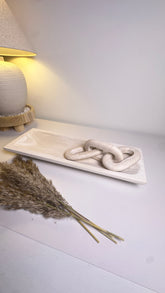 Paulownia Wood Boho Tray 20" long - Ivory Sand Whitewashed