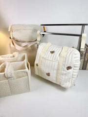 Set of 3 Stroller Bag, Crossbody Bag and Caddy Diaper Bag for Baby Essentials - Cream