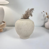 Minimalist Hand-Painted Textured Vase - French Linen Beige color 7.5” tall