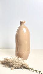 Contemporary Spanish Handcrafted Decorative Glass Vase, Tan, Modern Cylindrical Design 14"