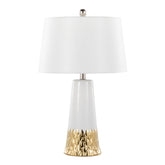 22" Contemporary Table Lamp with White & Gold Ceramic Body and White Shade