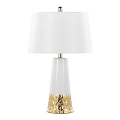 22" Contemporary Table Lamp with White & Gold Ceramic Body and White Shade