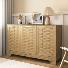 Storage Cabinet with 3 Doors, Wood Sideboard Buffet with Adjustable Shelf, Anti-tip Kit Accent Cabinet