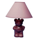 13" Tall Ceramic Table Lamp, Teddy Bear design with Pink finish, Linen Shade
