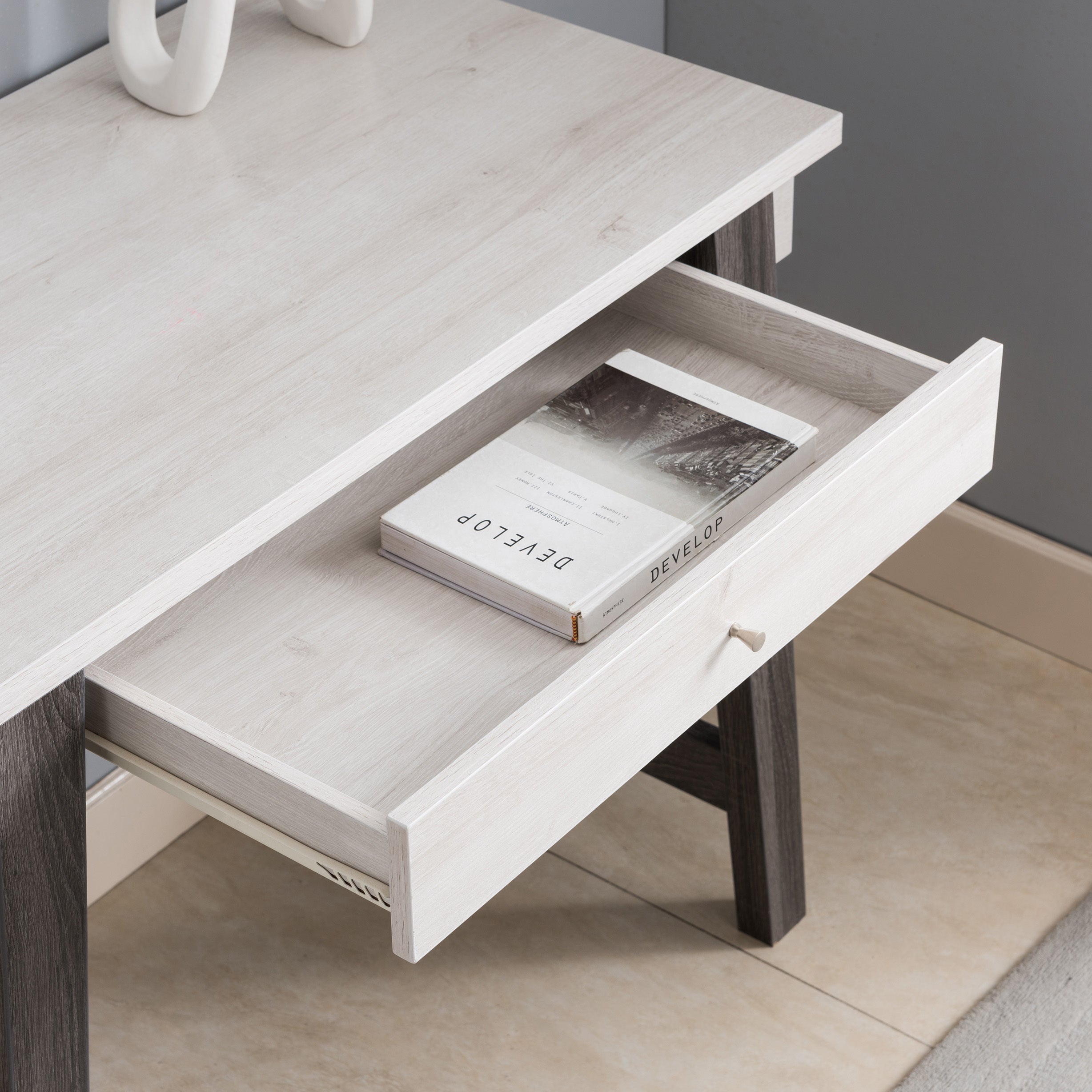 Home Office Desk White & Distressed Grey