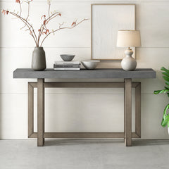 Contemporary Console Table with Industrial-inspired Concrete Wood Top, Extra Long Entryway Table for Entryway - Gray